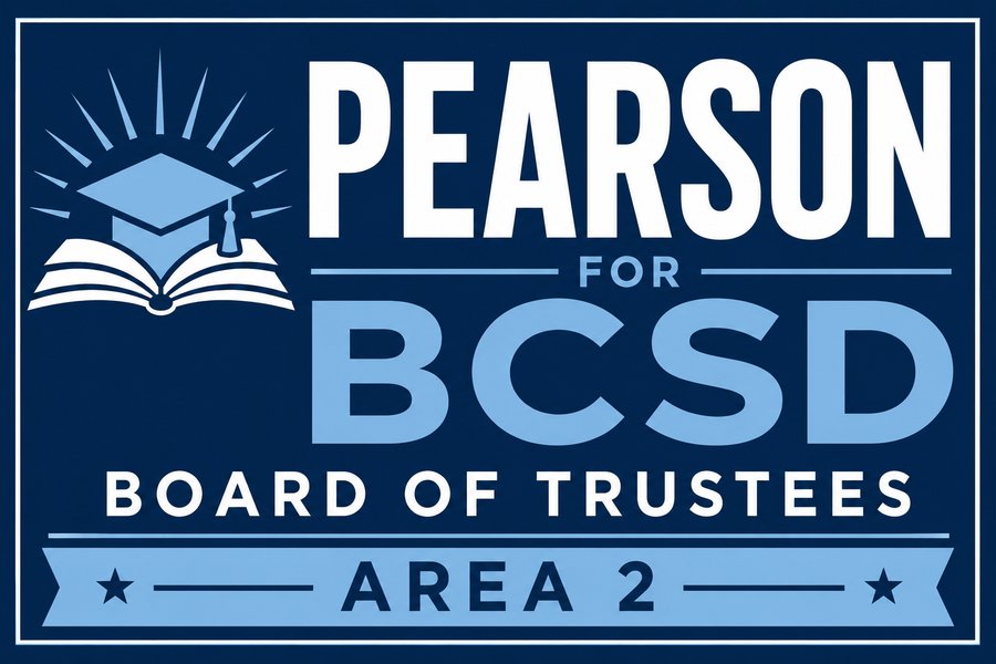 Pearson for BCSD Board of Trustees, Area 2 yard sign